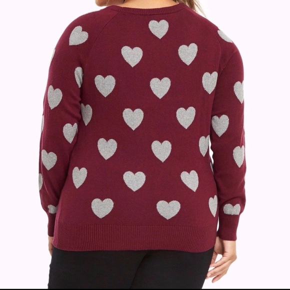 Torrid Burgundy Sweater w/ Gray Hearts - Size 0 (like Women’s L) Valentine’s Day - Picture 2 of 2